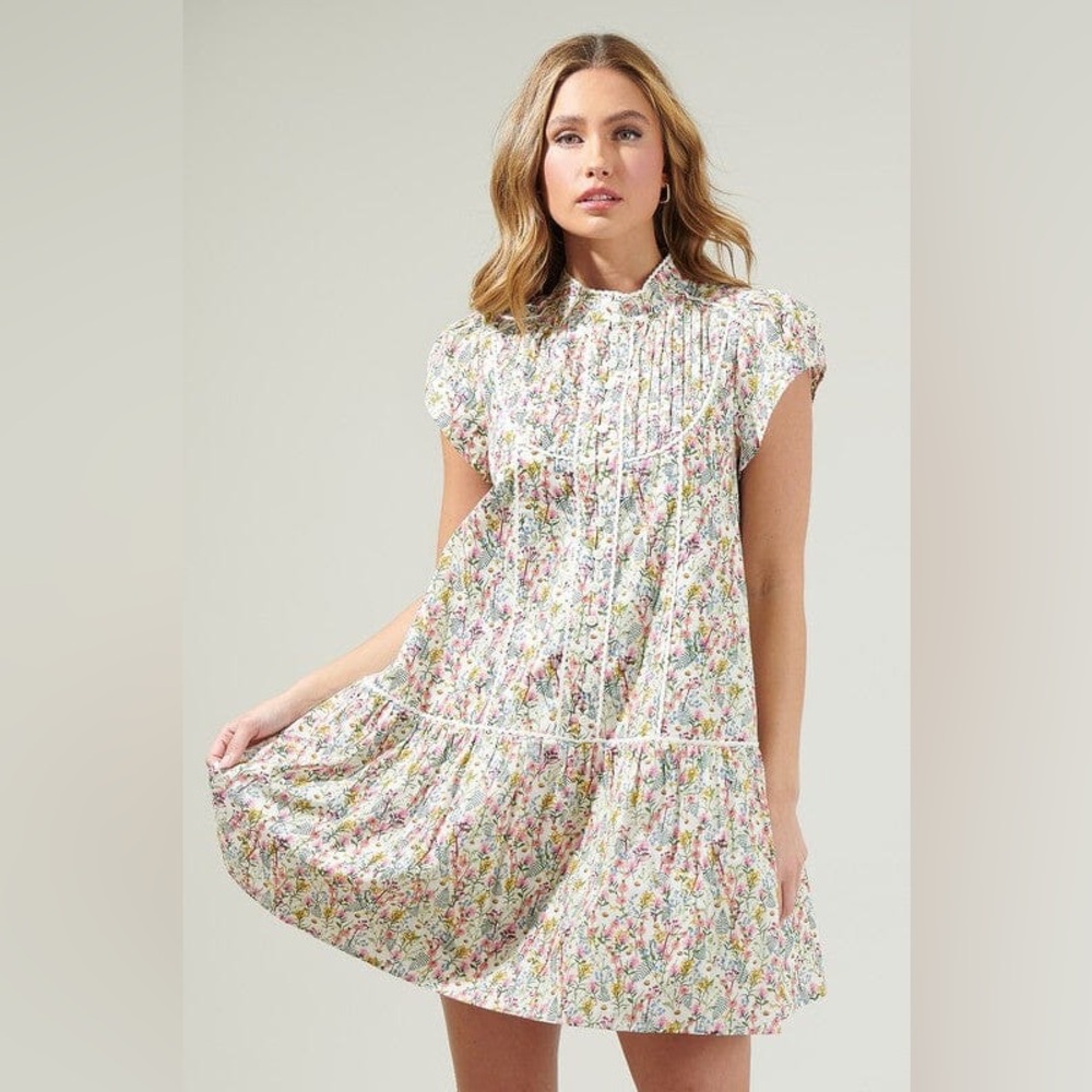 NEW SugarLips Arvine Floral Pleated Mini Dress in White Multicolor Women’s XL